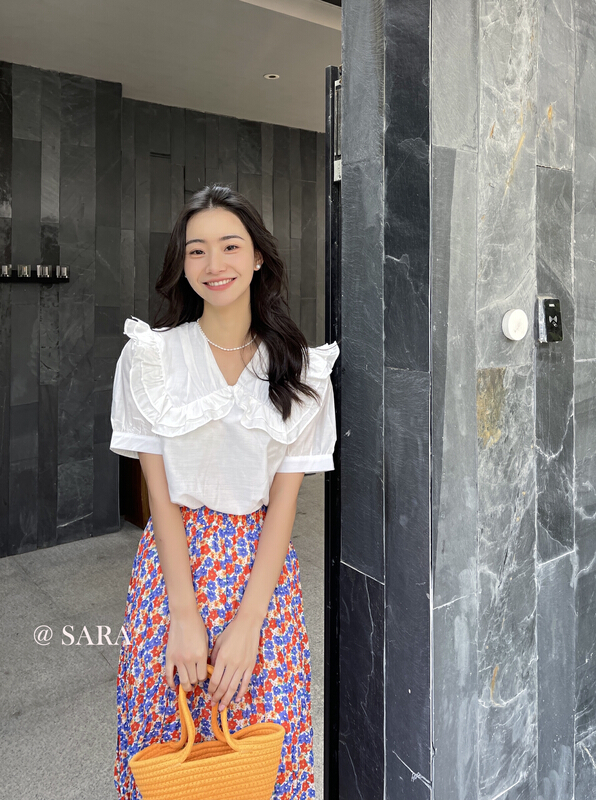 [Sara] Korean sweet ruffled blouse 90056# lwy