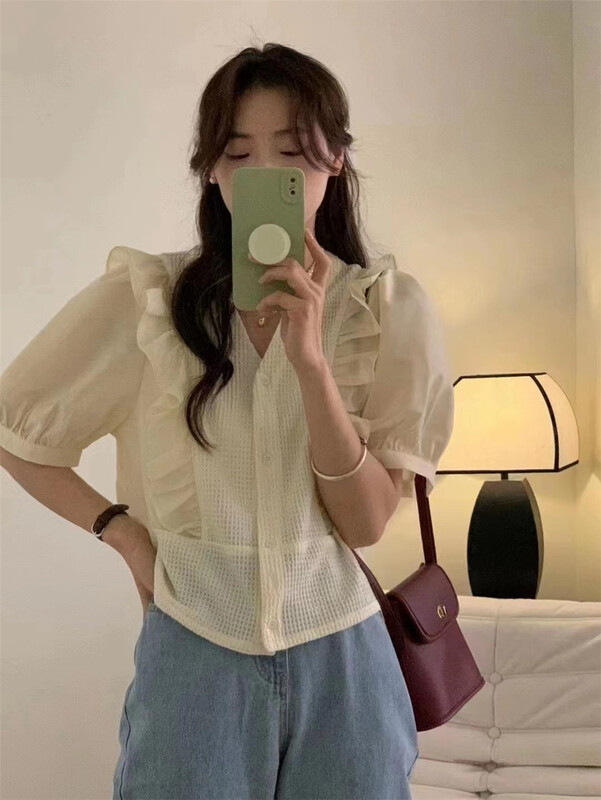 [Susan] V-neck single breasted simple shirt 18063# LSW