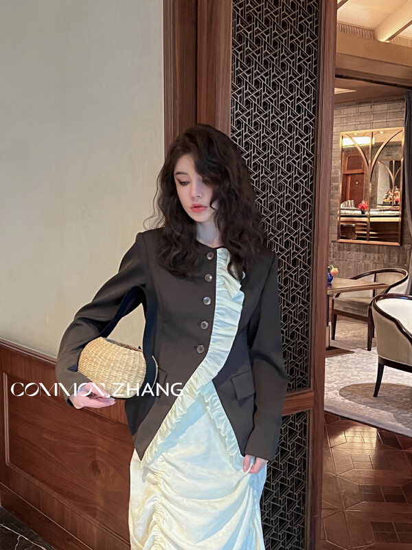 goods in stock! New year in early spring! [CZ Zhang] designed color matching lace suit 62261# jhy