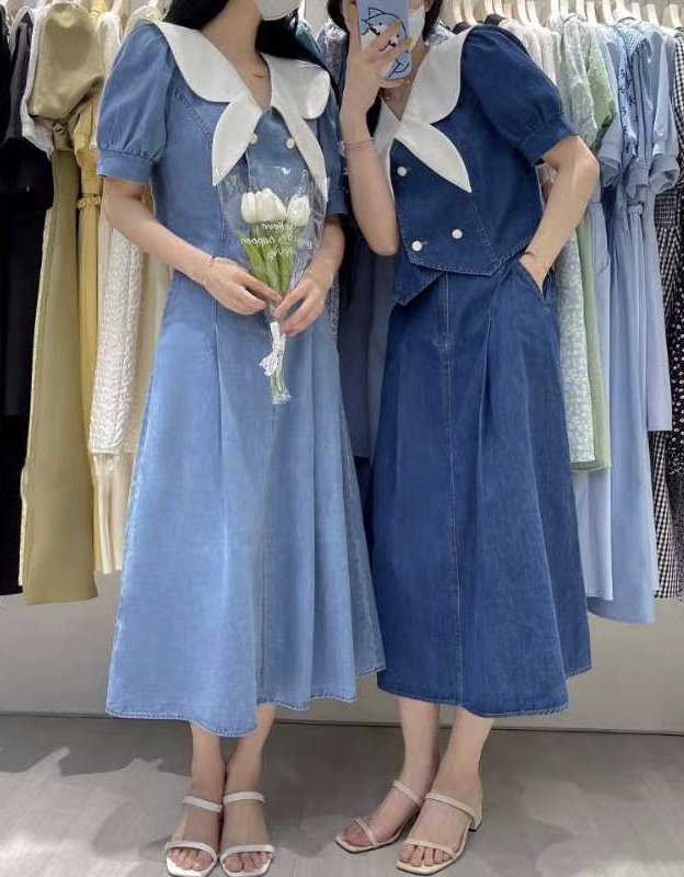 [JH] contrast color design small shirt + temperament slim Denim Skirt Set (excluding matching) 41631# PCZ