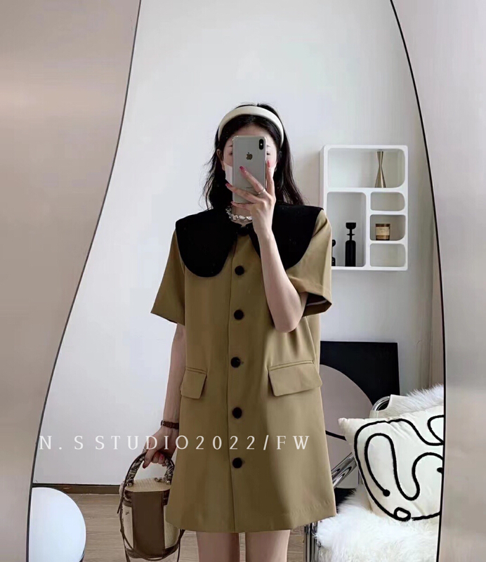 [N.S] Korean color contrast doll collar button up dress 9261# WPL