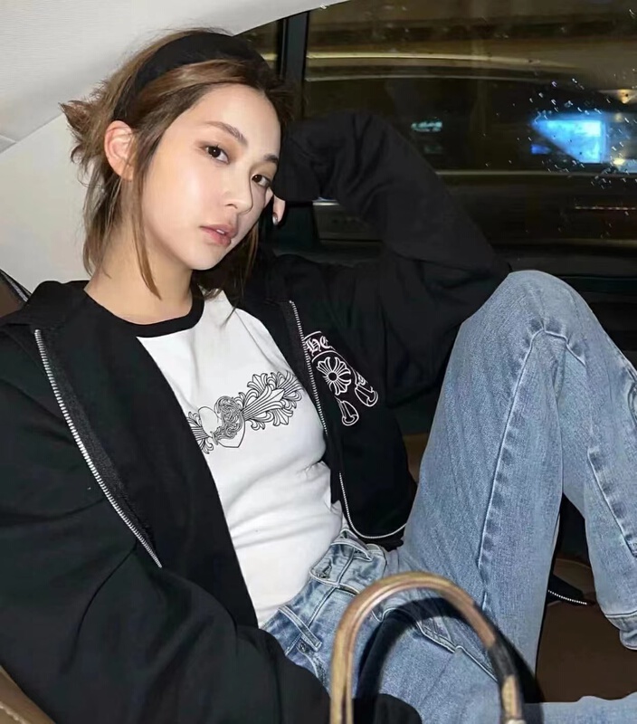 [top close] contrast stitching short sleeved T-shirt 3916# ozq