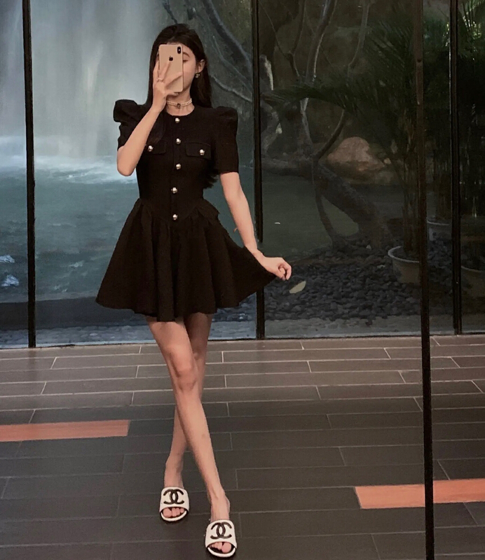 [JH] French small fragrance slim Pleated Dress (dress only) 41546# PCZ