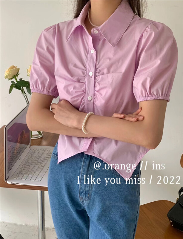 New in early summer! [orange] Korean simple pleated shirt 8830# HBx