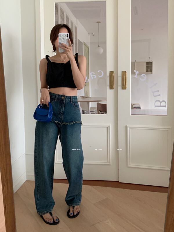 New in early summer! [Yiwan y.von] Vintage Blue Straight design jeans 1915# XJ
