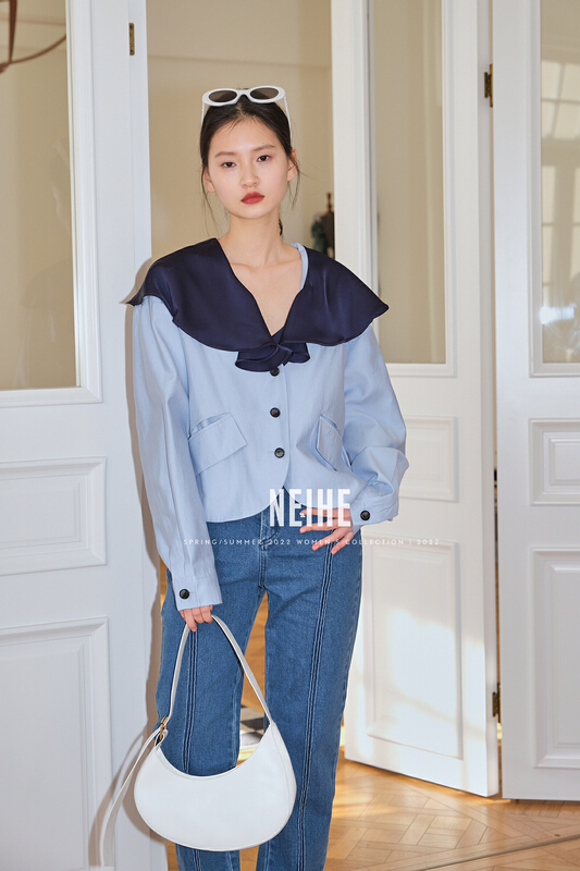 New year in early spring! [neihe] fishtail pattern large lapel splicing short coat 11220# zxx