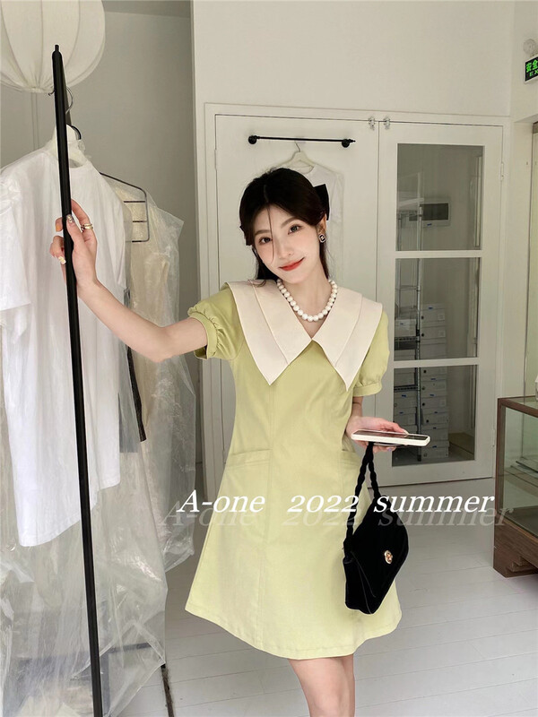 New in early summer! [A-One] Korean style large lapel waist dress 22099# hjy