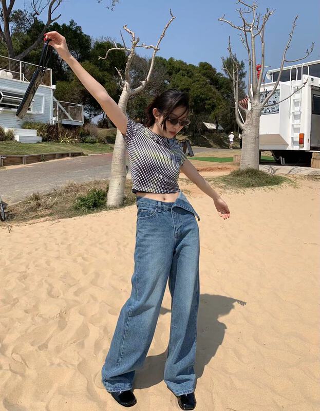 New year in early spring! [9hour] cuffed loose wide leg jeans 70193# zxl
