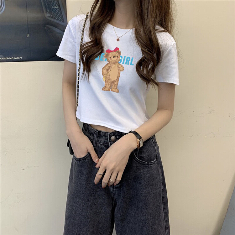 [HH] Korean cute bear loose comfortable short sleeve T-shirt 222# L