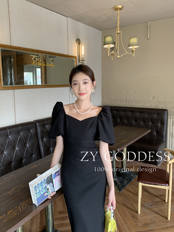 goods in stock! New in early summer! [ZY] retro bubble sleeve slim French elegant dress 68219# ozq