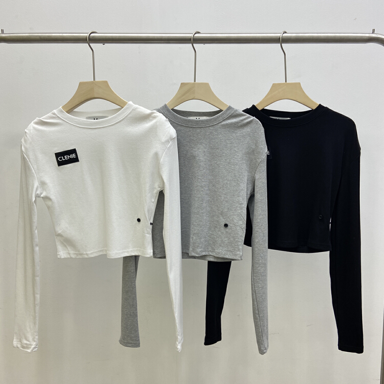 New year in early spring! [mate fashion] Korean round neck shoulder pad with logo short long sleeve T-shirt 6009# ozq