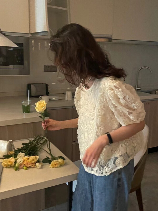 [Lina] three dimensional flower short sleeved shirt 8917# zxx