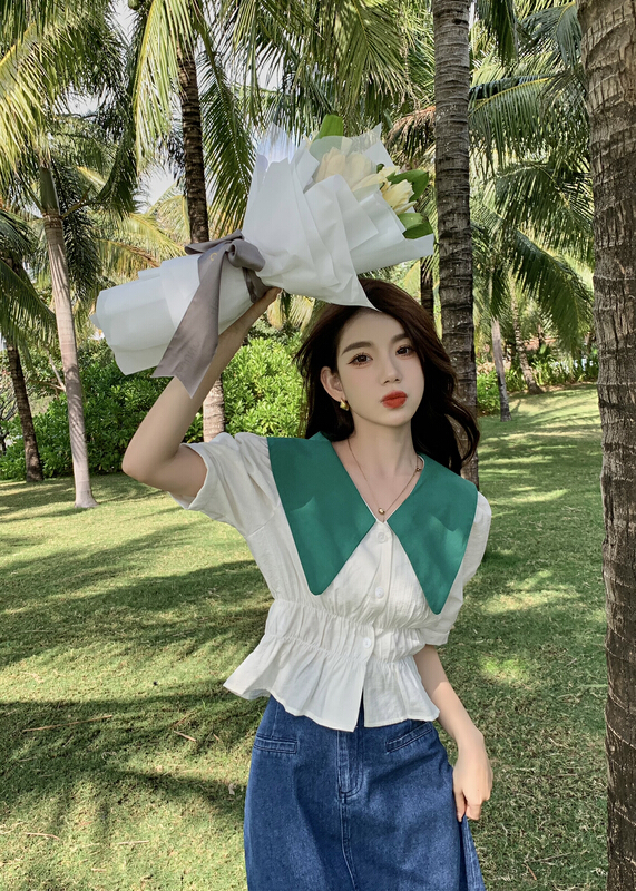 goods in stock! New in early summer! [x.future] French elegant stitching contrast shirt s8956# zxx