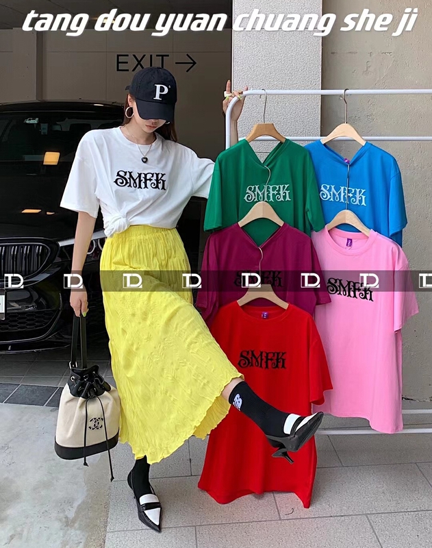 New in early summer! [tangdou original] embroidered lettered Pullover short sleeve T-shirt 9567# WTT