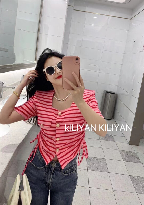[Kili] striped single breasted slim shirt 2290# XYJ