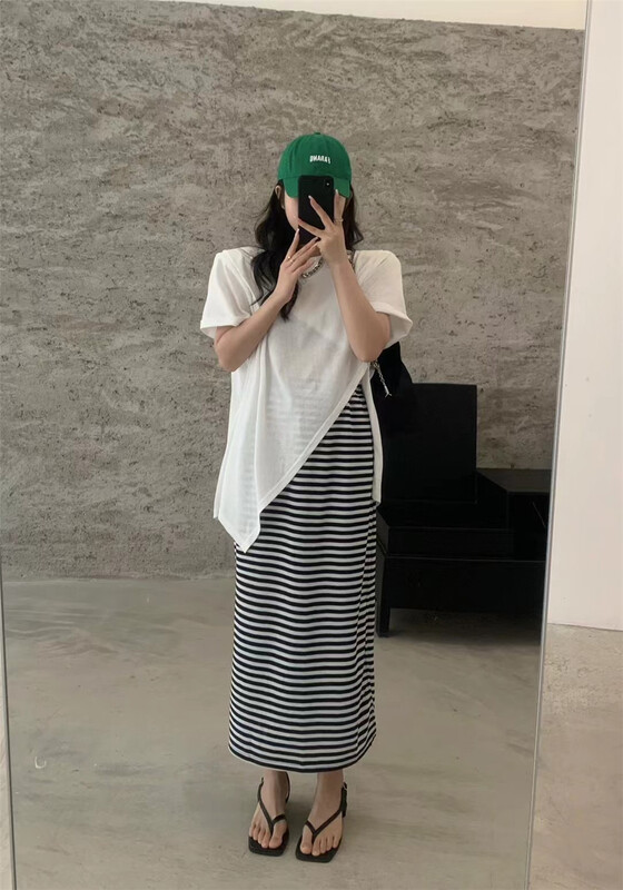 [3. Three point] Korean striped slim skirt 7189# cqw