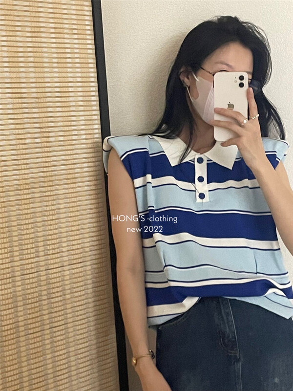 [Hong's] stripe comfortable Korean vest / sling ys1-3051# ll
