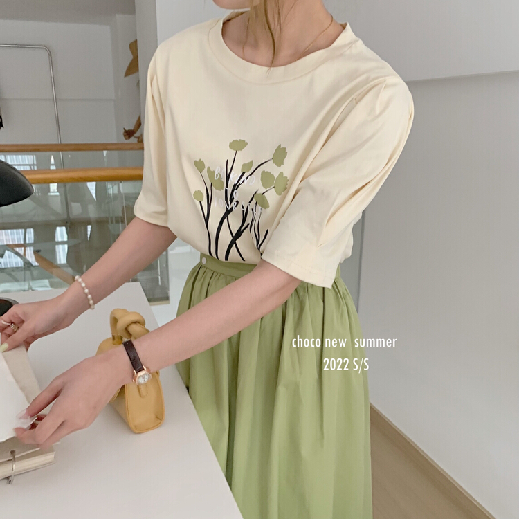 New year in early spring! [choco] Korean style simple Pullover bubble sleeve short sleeve T-shirt 8172# HBx