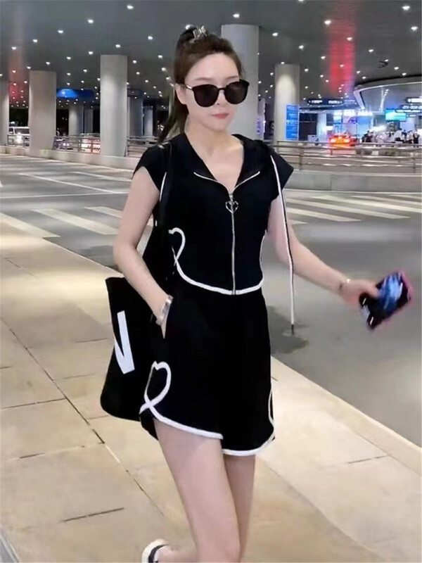 [Han C family] Korean zipper Hoodie + casual casual Shorts Set 8123# PCZ