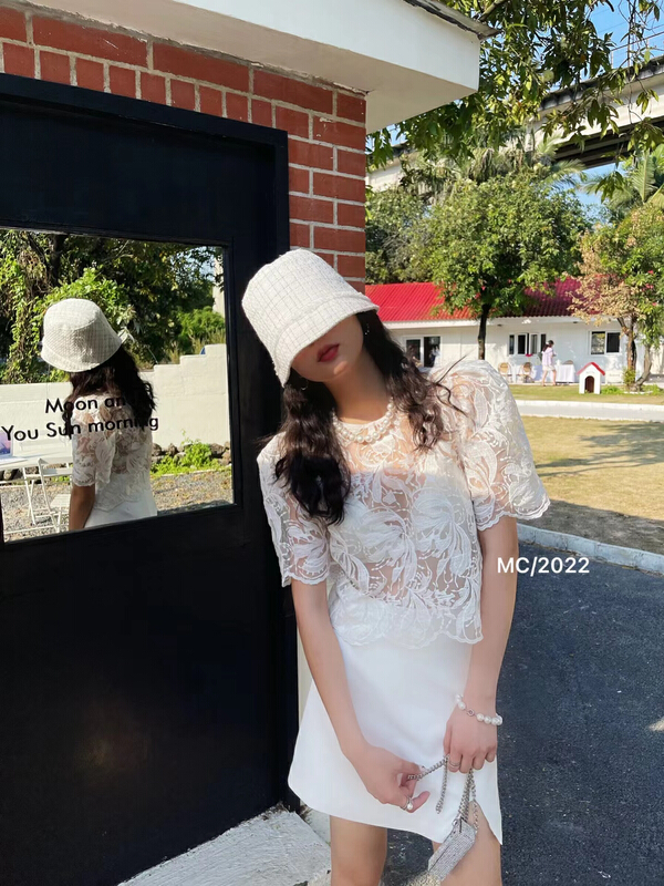 [MC] Korean style micro transparent lace bubble sleeve short shirt 8898# ozq