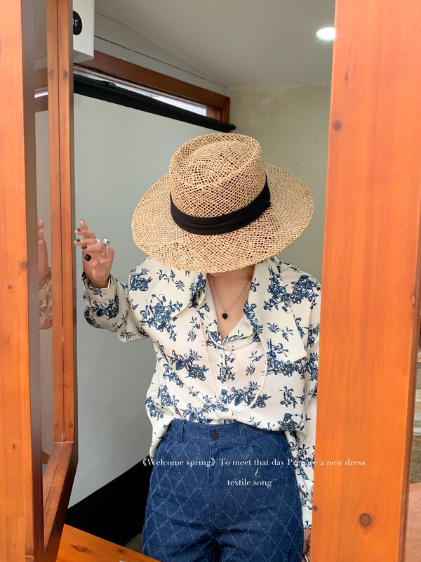 [TS] Vintage printed loose textured shirt 8901# cqw