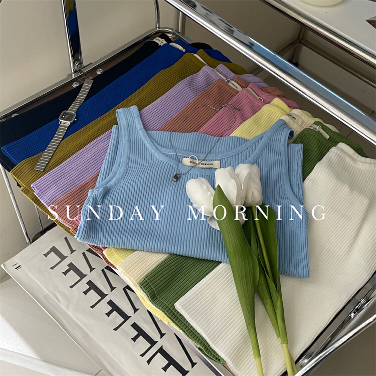 [Sunday morning] solid color simple and versatile knitted vest / sling 6979# zjy