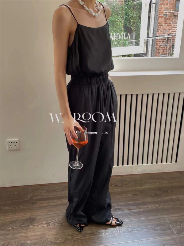 [w.room] fashionable and versatile suspender Vest + loose straight casual pants set 1443# zxl