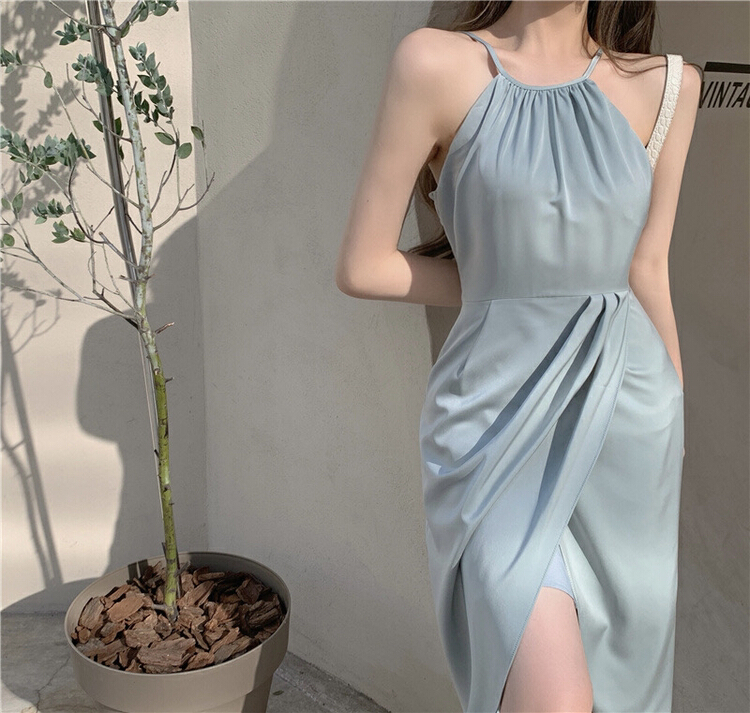 New in early summer! [AC] sexy hip wrap neck ice silk dress 6686# JJ