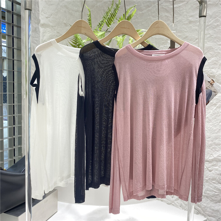 [numbersix] stitching design Vintage long sleeve T-shirt (excluding necklace) 8160# LSW