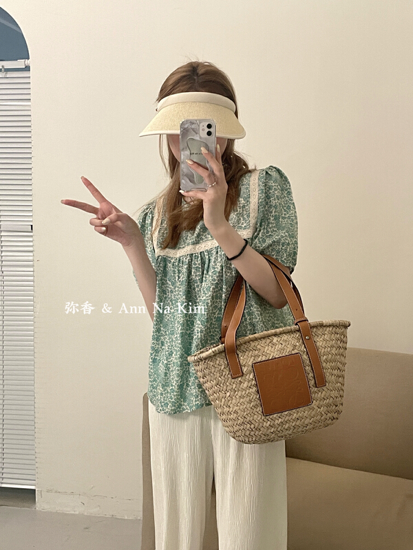 [Mi Xiang] French Floral Chiffon Blouse 5839-1# hjy