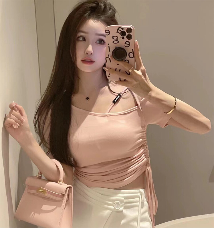 New in early summer! [koumiya] Korean style net version hot girl drawstring short sleeve T-shirt 6623# PCZ