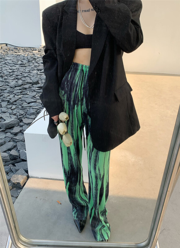 [eveu] color blocking fashion high waist casual pants 5103# LSL