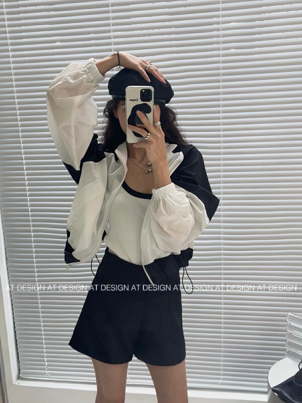 New in early summer! [at] Korean stand collar contrast embroidered sunscreen shirt 93119# LSL
