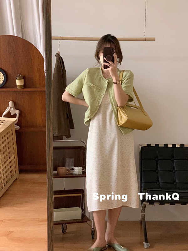 [thankq] fashionable small fragrance round neck short coat 22098# ZSY