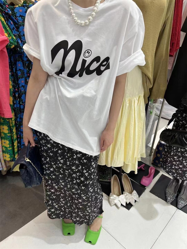 goods in stock! New in early summer! [miss coffee] Korean alphabet printed short sleeve T-shirt 2008# XYJ