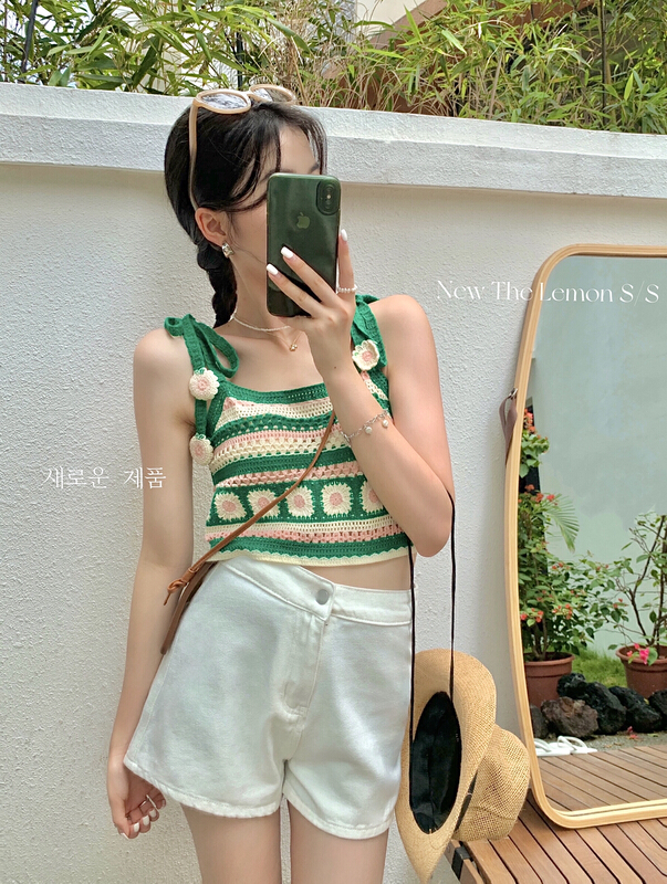 [lemon green tea] Korean hook design lace up vest / sling 2183# hjy