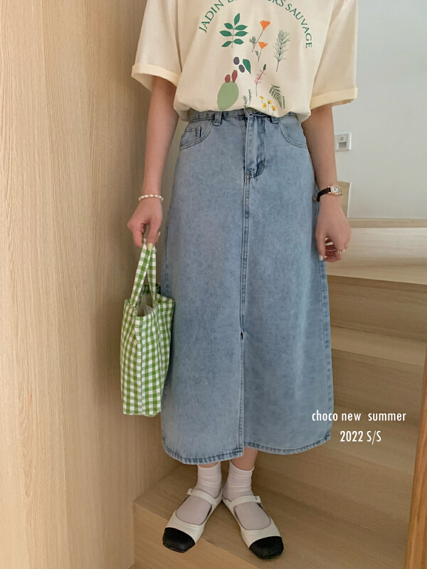 [choco] Korean versatile slit denim skirt 8206# HBx