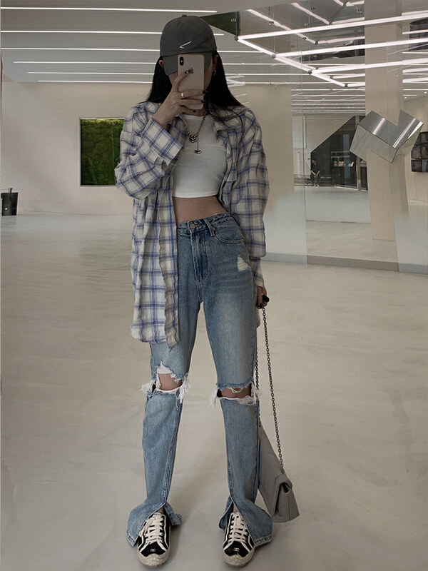 [h.max] Korean versatile ripped jeans c6965# ozq