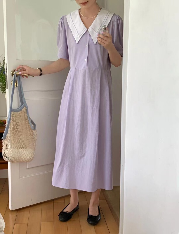 [feeding] Korean Embroidered Baby collar bubble sleeve dress 7855-j5# cqw