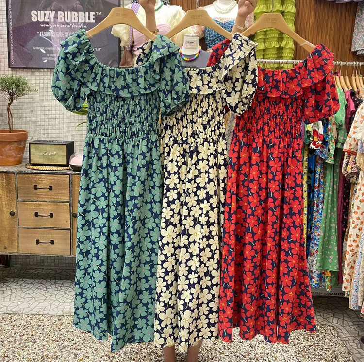 [suzybubble] Vintage elegant ruffled floral dress 1667# WPL