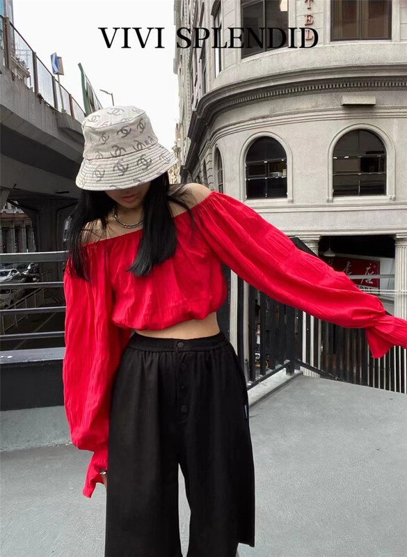 [vivi] one shoulder label small shirt (only small shirt) 7606# ozq