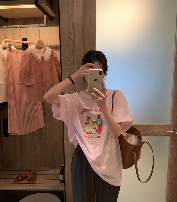 New in early summer! [h2-studio] bear alphabet print casual versatile short sleeve T-shirt 570# HBx
