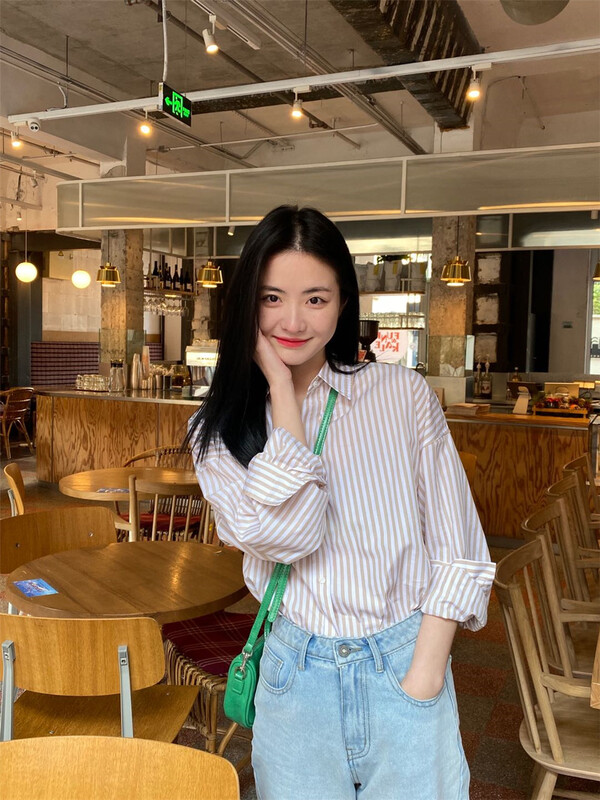 goods in stock! [ohhhh] Korean version foreign style loose stripe shirt 1005# CLS