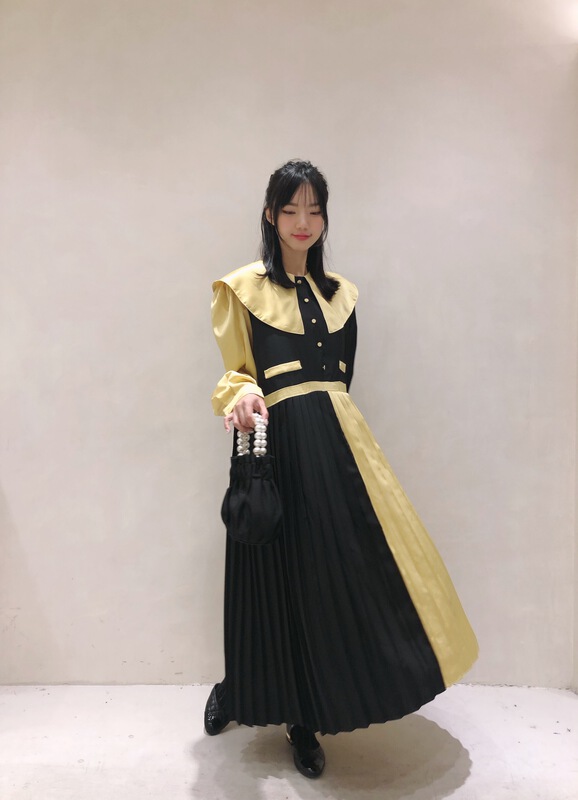 goods in stock! New year in early spring! [rich] large lapel color contrast temperament dress 9111# zyh