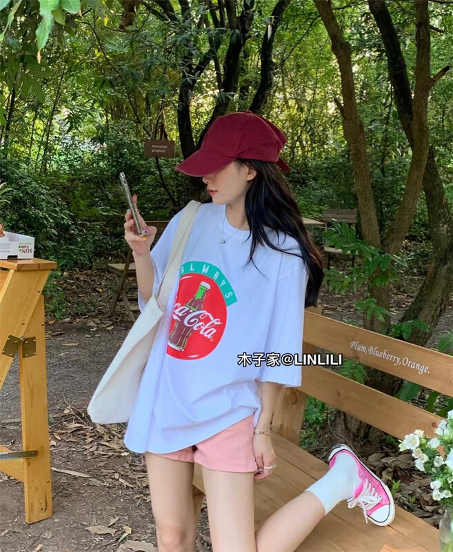 [muzijia] Korean loose coke printed short sleeve T-shirt 66945# XYY