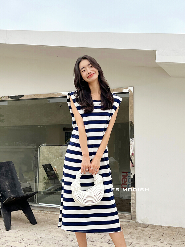 [es modish] backless striped fashion dress ops1648# XYJ