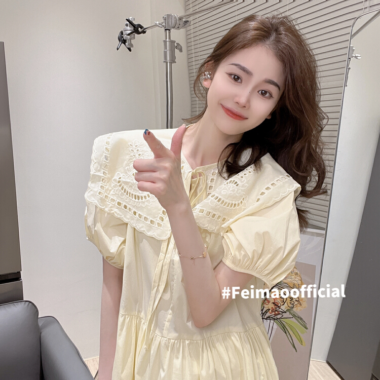 New in early summer! [Feimao Philippine cat] Korean simple bubble sleeve dress (with detachable shawl) ym-7538# LSL