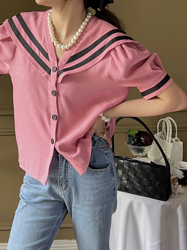 goods in stock! New in early summer! [AA studio] college style Navy collar single breasted contrast color shirt (only selling small shirts) ys1-3273# WPL
