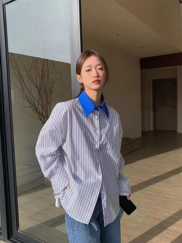 New year in early spring! [A-One] contrast stripe comfortable shirt 9752# LSW