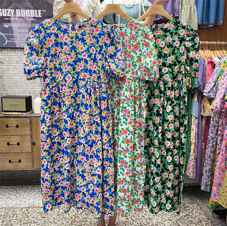 New in early summer! [N21] Vintage round neck floral dress 8299# WPL